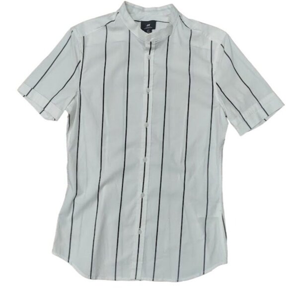 H&M Striped Muscle Fit Short Sleeve Button Up Shirt White/Black Men's Size Small - Picture 1 of 9